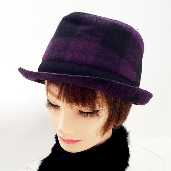 Y2K Le-chateau💜Purple-Black Checkered Fedora Hat - Picture 6 of 8